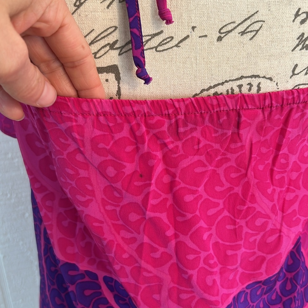 Trina Turk Hot Magenta & Purple Silk Halter Top size Medium - Picture 5 of 10